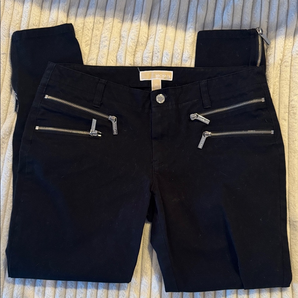 Michael Kors Midnight Black Cropped Jeans with Zipper Details